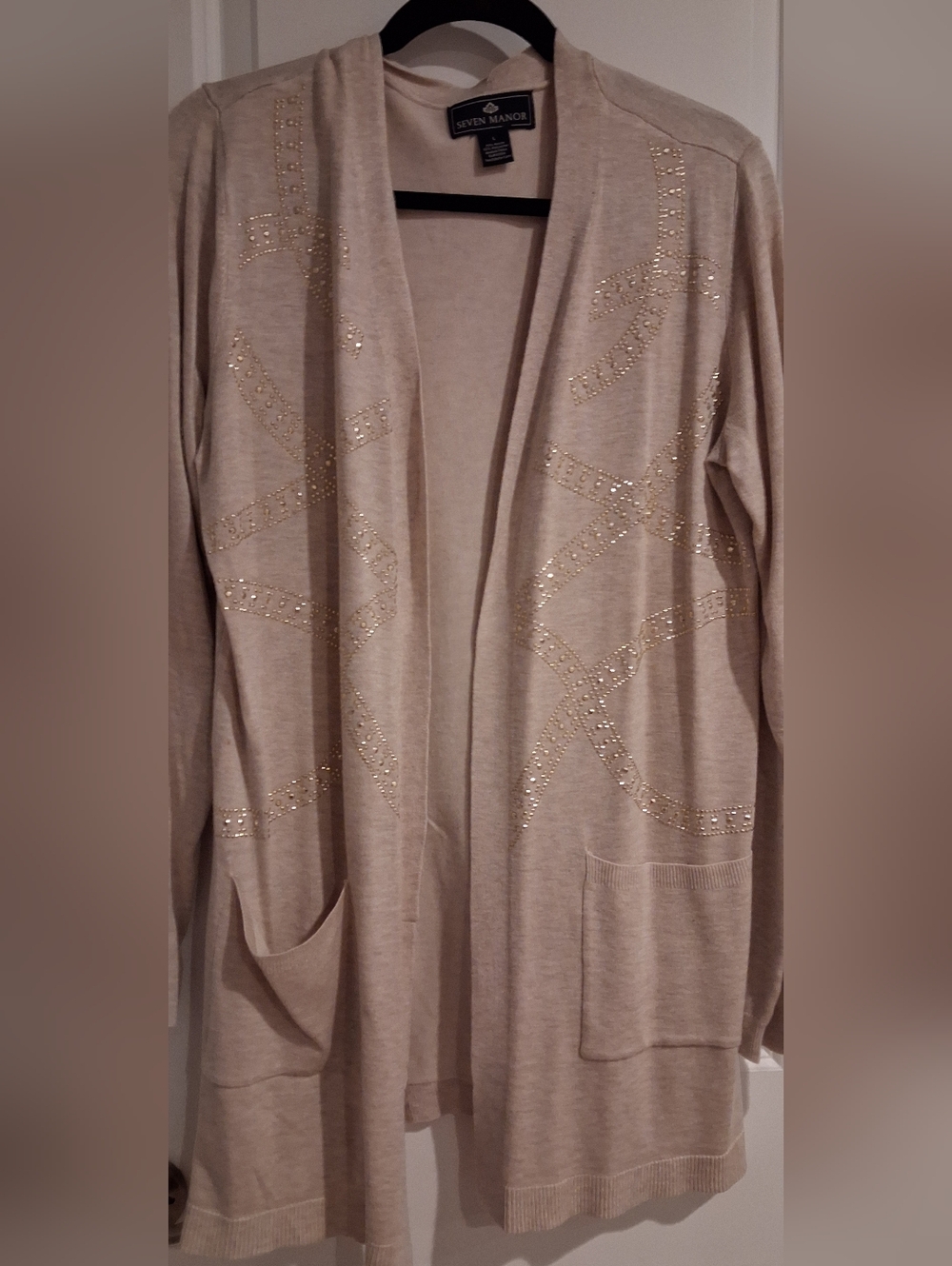 Women's Cream Open-Front Cardigan with Rhinestone Accents